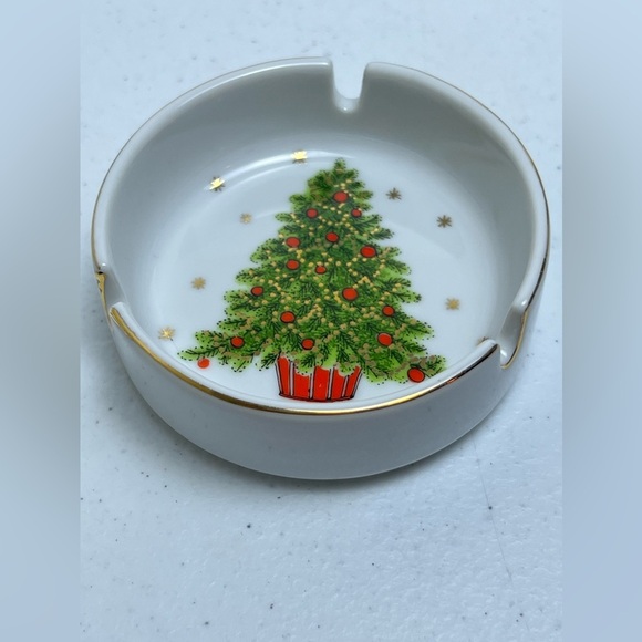 VTG George Good Christmas Tree Ashtray Japan Gold Trim Trinket Smoking Dish - Picture 3 of 6